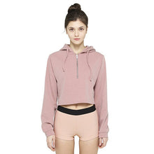 Load image into Gallery viewer, COLORVALUE Pink Gym Top Sweatshirt Long Sleeve Loose Yoga Jacket Half Pullover Warm Hooded Sweaters Cropped Top Running Workout
