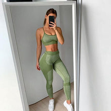 Load image into Gallery viewer, Newest Women Seamless yoga set Fitness Sports Suits GYM Yoga Tank Belt Bra Tops High Waist Running Leggings Workout Pants+Bras
