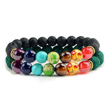 Load image into Gallery viewer, 2Pcs/set 7 Chakra Bracelet For Women Men Balance Buddha Reiki Prayer Tiger Eyes Black Natural Stone Beads Yoga Strand Bracelets
