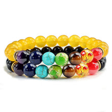 Load image into Gallery viewer, 2Pcs/set 7 Chakra Bracelet For Women Men Balance Buddha Reiki Prayer Tiger Eyes Black Natural Stone Beads Yoga Strand Bracelets
