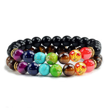 Load image into Gallery viewer, 2Pcs/set 7 Chakra Bracelet For Women Men Balance Buddha Reiki Prayer Tiger Eyes Black Natural Stone Beads Yoga Strand Bracelets
