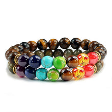 Load image into Gallery viewer, 2Pcs/set 7 Chakra Bracelet For Women Men Balance Buddha Reiki Prayer Tiger Eyes Black Natural Stone Beads Yoga Strand Bracelets
