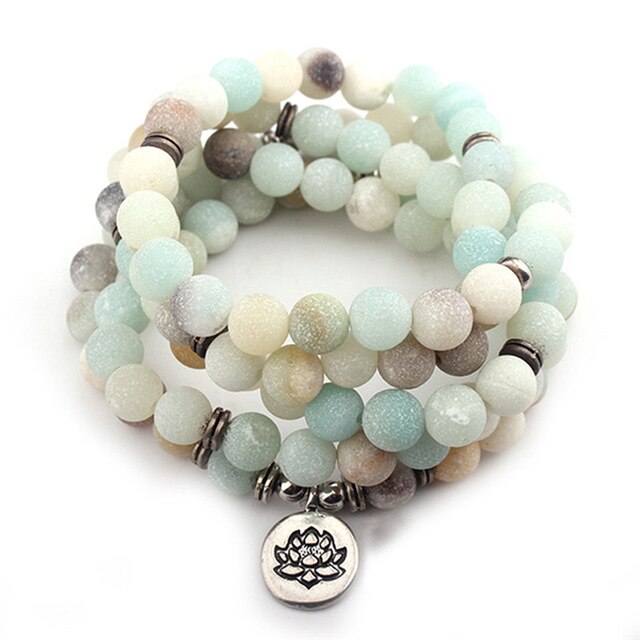 BOAKO Natural Stone Lotus Buddha Beads Bracelet Matte Amazonite Mala Beads Bracelets Bangles For Women Men Charm Fashion Jewelry