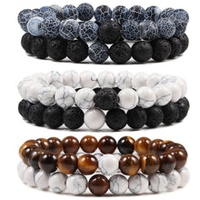 Load image into Gallery viewer, Set Bracelet Couples Distance Black White Natural Lava Stone Tiger Eye Beaded Yoga Bracelets for Men Women Elastic Rope Jewelry
