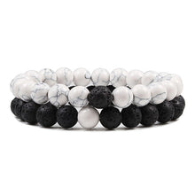 Load image into Gallery viewer, Set Bracelet Couples Distance Black White Natural Lava Stone Tiger Eye Beaded Yoga Bracelets for Men Women Elastic Rope Jewelry
