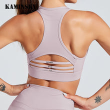 Load image into Gallery viewer, Kaminsky Fashion Women Bra Patchwork Strapless Tank Top With Pocket Solid Sexy Mesh Fitness Short Top Shockproof Sports Bra Top

