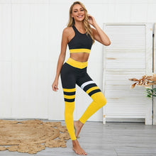 Load image into Gallery viewer, Women Sexy Sportswear Yogaings Nylon 2 PCs Set Back Hollow Out Cropped Bralette Tank Butt Lift Striped Leggings Quick Dry Suit
