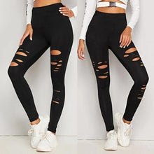 Load image into Gallery viewer, Fashion Womens Hole Solid Color Leggings Tightening Casual Long Pants
