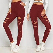 Load image into Gallery viewer, Fashion Womens Hole Solid Color Leggings Tightening Casual Long Pants
