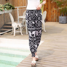Load image into Gallery viewer, New Summer Women&#39;s Loose Harem Pants Boho Printed Pockets Wide Leg Loose Sweat Pants Wide Leg Pants Ethnic Retro Casual Pants Be
