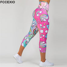 Load image into Gallery viewer, FCCEXIO New Style Fashion Elastic Force Fitness Women Leggings Workout Pants Sporting Skinny Leggings Rainbow Unicorn Leggings

