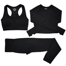 Load image into Gallery viewer, Women Seamless Yoga Set Fitness Sports Suits GYM Cloth Yoga Long Sleeve Shirts High Waist Running Leggings Workout Pants Bra
