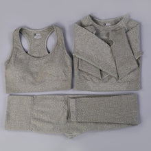 Load image into Gallery viewer, Women Seamless Yoga Set Fitness Sports Suits GYM Cloth Yoga Long Sleeve Shirts High Waist Running Leggings Workout Pants Bra
