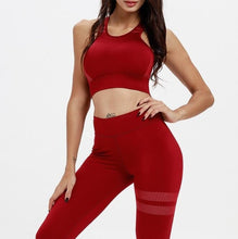 Load image into Gallery viewer, 2Pcs Sports Suits Yoga Set Women Fitness Sportswear High Waist Leggings Strappy Sports Running GYM Workout Pants+Bra
