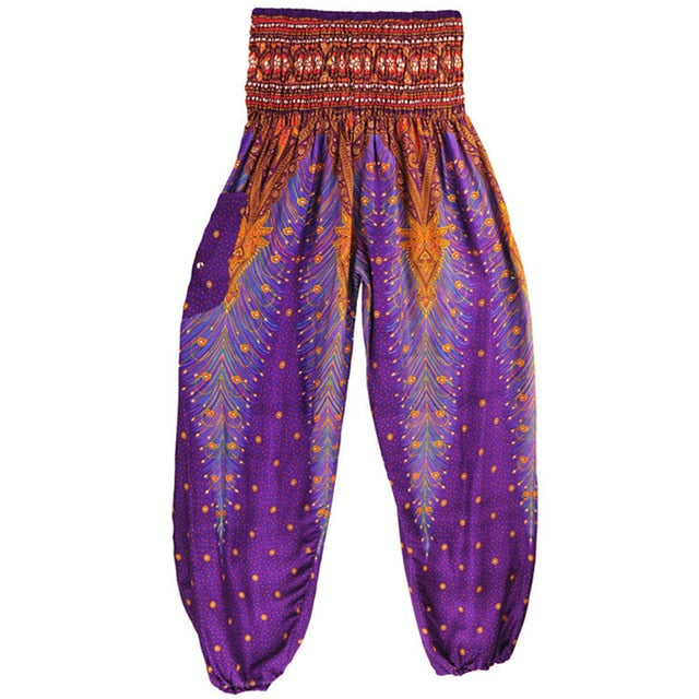 Women Comfy Beach Boho Pants Hippie Woman Summer Wide Leg Pants Harem Floral Loose Trousers Ladies Baggy Thai Casual Pant