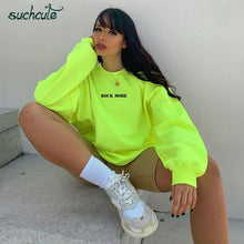 Load image into Gallery viewer, SUCHCUTE Women&#39;s Hoodies Neon Green Casual Lose Weight Hoody Top Sudadera Mujer Kpop O-Neck Autumn 2020 Female Gothic Sweatshirt
