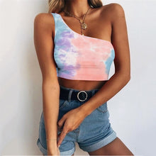 Load image into Gallery viewer, Chic Fashion Tie Dye One Shoulder Sexy Tank Tops Summer Women Casual Sleeveles Crop Tops knitted Vest Cami Short Tops Streetwear
