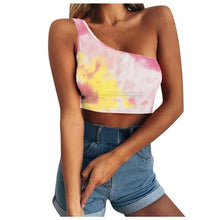 Load image into Gallery viewer, Chic Fashion Tie Dye One Shoulder Sexy Tank Tops Summer Women Casual Sleeveles Crop Tops knitted Vest Cami Short Tops Streetwear
