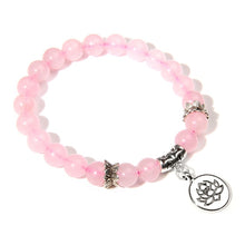 Load image into Gallery viewer, Handmade Natural Stone Lotus Ohm Buddha Beads Bracelet Pink Zebra Stone Lotus Charm Bracelet for Women Men Yoga  Jewelry Gifts
