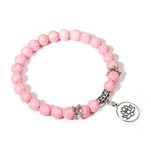 Load image into Gallery viewer, Handmade Natural Stone Lotus Ohm Buddha Beads Bracelet Pink Zebra Stone Lotus Charm Bracelet for Women Men Yoga  Jewelry Gifts
