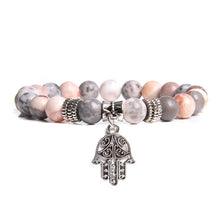 Load image into Gallery viewer, Handmade Natural Stone Lotus Ohm Buddha Beads Bracelet Pink Zebra Stone Lotus Charm Bracelet for Women Men Yoga  Jewelry Gifts

