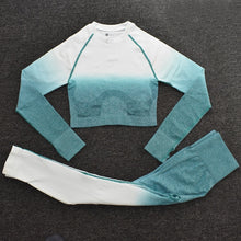 Load image into Gallery viewer, Ombre Women Yoga Set Seamless Leggings Long Sleeve Crop Top Sports Bra Running Pants Gym Clothing Fitness Workout Sports Suit
