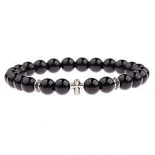 Load image into Gallery viewer, Hot Men Natural Wood Beads Cross Bracelets Onyx Meditation Prayer Bead Bracelet Women Wooden Yoga Jewelry Homme
