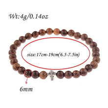 Load image into Gallery viewer, Hot Men Natural Wood Beads Cross Bracelets Onyx Meditation Prayer Bead Bracelet Women Wooden Yoga Jewelry Homme
