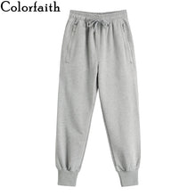 Load image into Gallery viewer, Colorfaith 2019 Spring Winter Women Pants High Elastic Waist Casual Zipper Pockets Sweat Sports joggers Lace Up Trousers P3984
