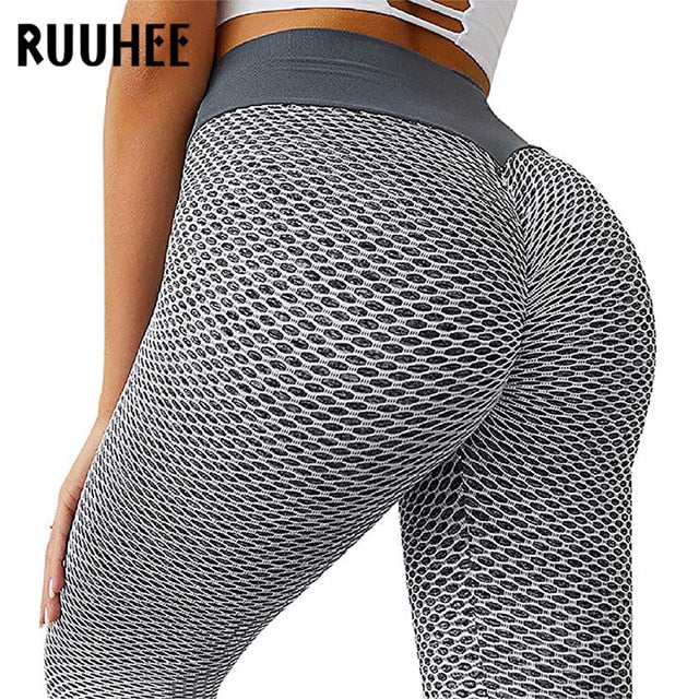 RUUHEE 2020 Tight Pleated Leggings Sports Women Fitness High Waist Yoga Pants Workout Gym Leggings Abdomin Slim Push Up Leggings