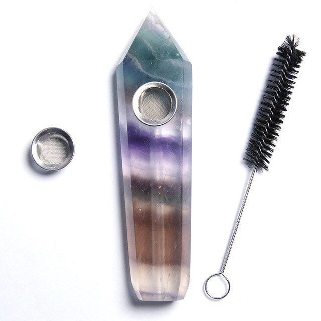Natural Stone Polished Crystal Fluorite Pipe Hexagonal Prism Spiritual Meditation Purification Crystal Pipe Smoke Pipe