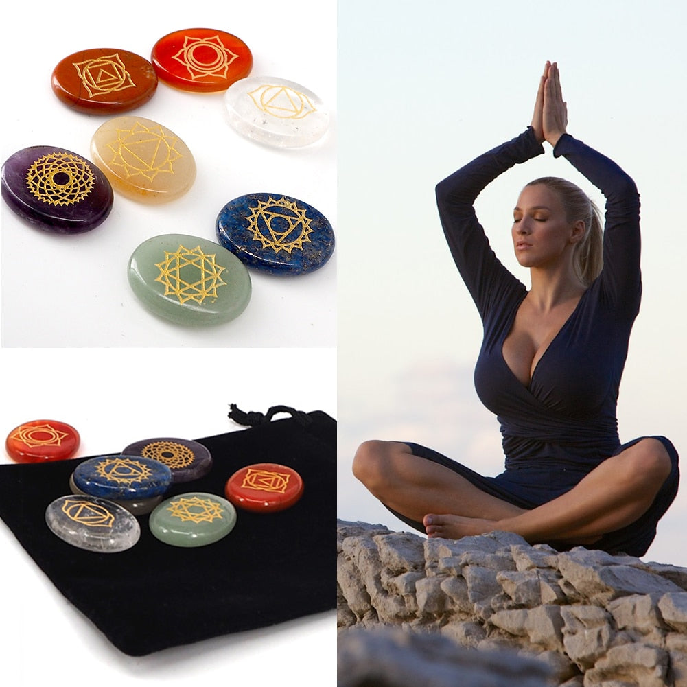 Stones Holistic Symbol Natural Healing Health Care Energy Balance Exquisite Engraved Crystal Seven Chakra