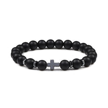 Load image into Gallery viewer, 8mm Beads Cross Hematite Bracelet &amp; Bangles Natural Black Lava Stone Charms Bracelets for Women Men Yoga Jewelry pulseras hombre
