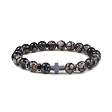 Load image into Gallery viewer, 8mm Beads Cross Hematite Bracelet &amp; Bangles Natural Black Lava Stone Charms Bracelets for Women Men Yoga Jewelry pulseras hombre
