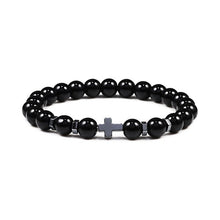 Load image into Gallery viewer, 8mm Beads Cross Hematite Bracelet &amp; Bangles Natural Black Lava Stone Charms Bracelets for Women Men Yoga Jewelry pulseras hombre
