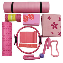 Load image into Gallery viewer, 9 Pieces Yoga Set PVC NBR folding Yoga mat yoga ball resistance band loop leg clip yoga towel yoga  block fitness equipment
