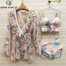 Load image into Gallery viewer, Qian Han Zi Designer Summer Sexy Swimsuit Three Pieces Set Women&#39;s High Waist Bikini + Sun Protection Cloak Ladies Beach Sets
