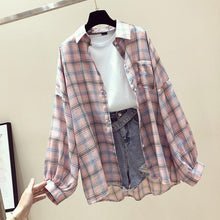 Load image into Gallery viewer, Summer Half Batwing Sleeve Shirts Women Pockets Button Plaid Female Shirt Blusa Mujer 2020 Spring Plus Size Tops Ladies Clothing
