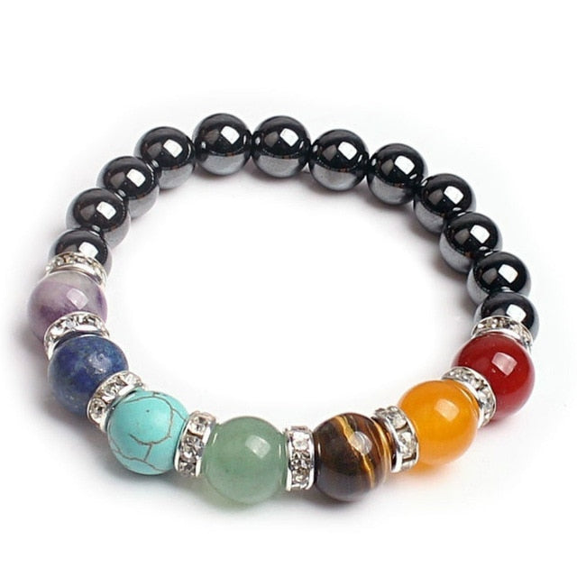 7 Chakra Yoga Bracelet Healing Heart Therapy Bracelet Women Men Hematite Stone Bead Jewelry Chakra Prayer Balance Bracelet
