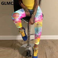 Load image into Gallery viewer, Women Colorful Sexy Ripped Jeans Denim Pencil Pants High Waist Stretch Skinny Jeans
