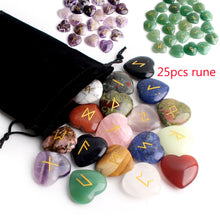 Load image into Gallery viewer, 25Pcs Crystal Heart Natural Rune Stones Divination Meditation Engraved Runes Reiki Archangel Chakra Symbols Palm Stone Gift
