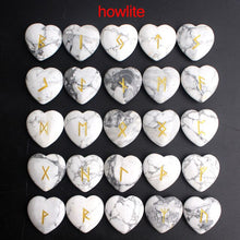 Load image into Gallery viewer, 25Pcs Crystal Heart Natural Rune Stones Divination Meditation Engraved Runes Reiki Archangel Chakra Symbols Palm Stone Gift

