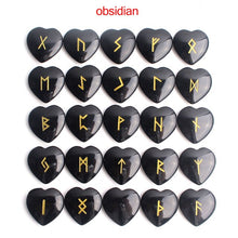 Load image into Gallery viewer, 25Pcs Crystal Heart Natural Rune Stones Divination Meditation Engraved Runes Reiki Archangel Chakra Symbols Palm Stone Gift
