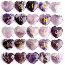 Load image into Gallery viewer, 25Pcs Crystal Heart Natural Rune Stones Divination Meditation Engraved Runes Reiki Archangel Chakra Symbols Palm Stone Gift
