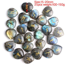 Load image into Gallery viewer, 25Pcs Crystal Heart Natural Rune Stones Divination Meditation Engraved Runes Reiki Archangel Chakra Symbols Palm Stone Gift
