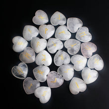 Load image into Gallery viewer, 25Pcs Crystal Heart Natural Rune Stones Divination Meditation Engraved Runes Reiki Archangel Chakra Symbols Palm Stone Gift
