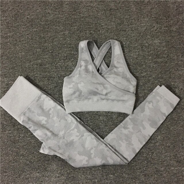 2PCS/Set Camouflage Yoga Set Women Seamless Fitness Yoga Bra Sports Bra High Waist GYM Camo leggings Pants Fitness Suits Workout