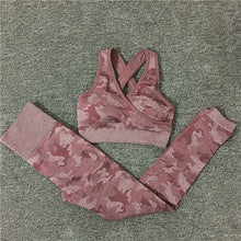 Load image into Gallery viewer, 2PCS/Set Camouflage Yoga Set Women Seamless Fitness Yoga Bra Sports Bra High Waist GYM Camo leggings Pants Fitness Suits Workout

