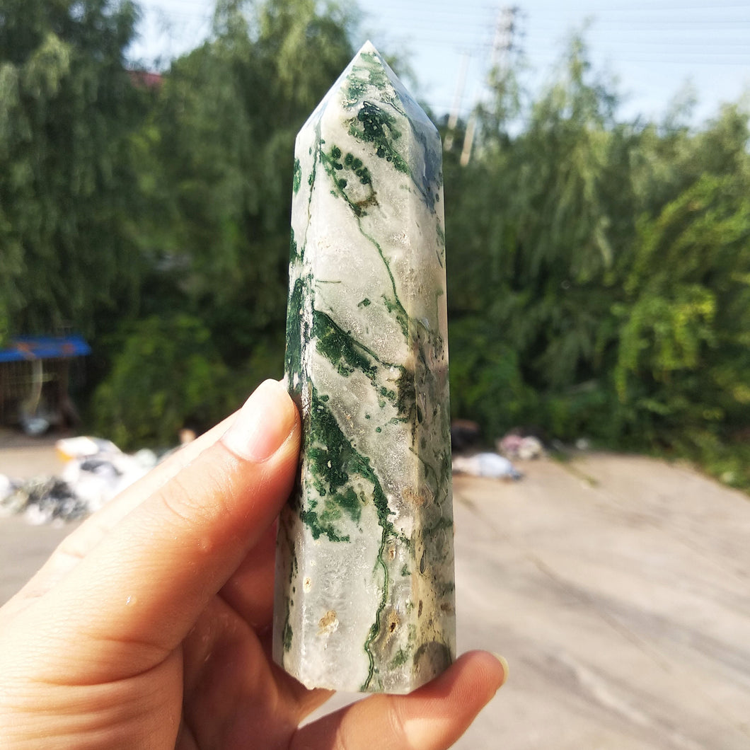 Moss Agate Crystal Point  Natural Gemstone Necklace Healing Stone Chakra