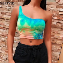 Load image into Gallery viewer, VERTVIE Yoga Top Women Fitness Seamless Tie Dye Sports T Shirt Sexy Slim Yoga Sport Bra Underwear Push-up One Shoulder Crop Tops
